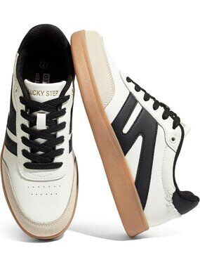 Women's Beige Black Classic Retro Gum Sole Fashion Casual Tennis Skate Sneakers